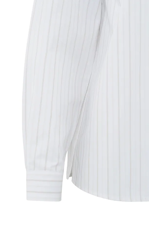 Striped Blouse With Chest Pocket And Cuff Tape Pumice Stone Beige Dessin Women YAYA Blouses Striped Blouse With Chest Pocket And Cuff Tape Pumice Stone Beige Dessin Women YAYA Blouses