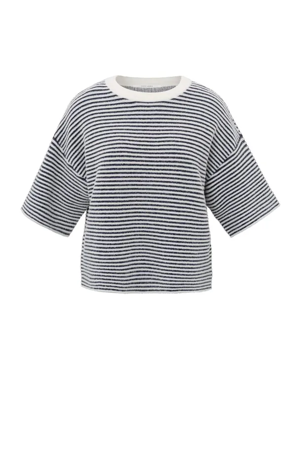 Striped Fluffy Sweater With Short Sleeves Off White Women YAYA Sweaters Striped Fluffy Sweater With Short Sleeves Off White Women YAYA Sweaters