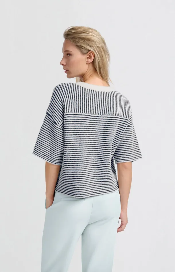 Striped Fluffy Sweater With Short Sleeves Off White Women YAYA Sweaters Striped Fluffy Sweater With Short Sleeves Off White Women YAYA Sweaters