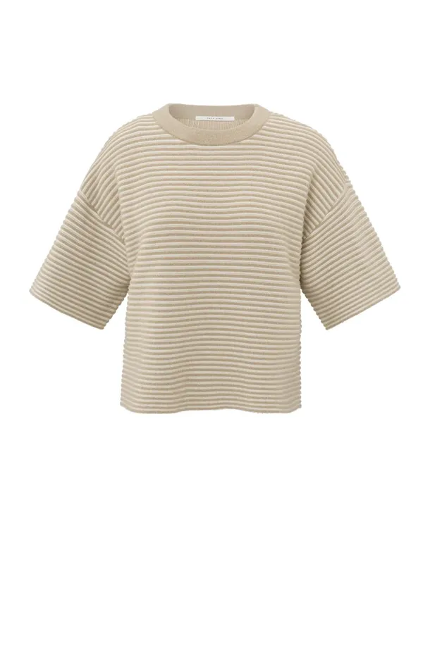 Striped Fluffy Sweater With Short Sleeves Safari Women YAYA Sweaters Striped Fluffy Sweater With Short Sleeves Safari Women YAYA Sweaters