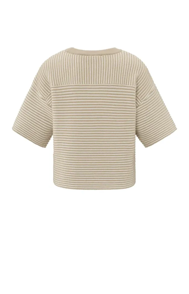 Striped Fluffy Sweater With Short Sleeves Safari Women YAYA Sweaters Striped Fluffy Sweater With Short Sleeves Safari Women YAYA Sweaters