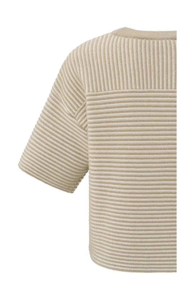 Striped Fluffy Sweater With Short Sleeves Safari Women YAYA Sweaters Striped Fluffy Sweater With Short Sleeves Safari Women YAYA Sweaters