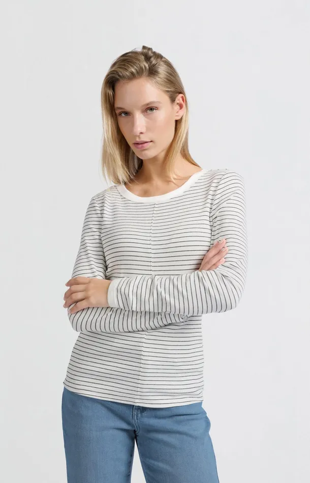 Striped Top With Long Sleeves And Center Seam Detail Blanc De Blanc White Dessin Women YAYA Tops Striped Top With Long Sleeves And Center Seam Detail Blanc De Blanc White Dessin Women YAYA Tops
