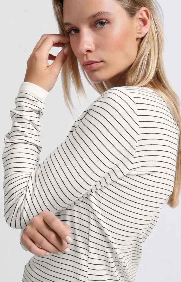 Striped Top With Long Sleeves And Center Seam Detail Blanc De Blanc White Dessin Women YAYA Tops Striped Top With Long Sleeves And Center Seam Detail Blanc De Blanc White Dessin Women YAYA Tops