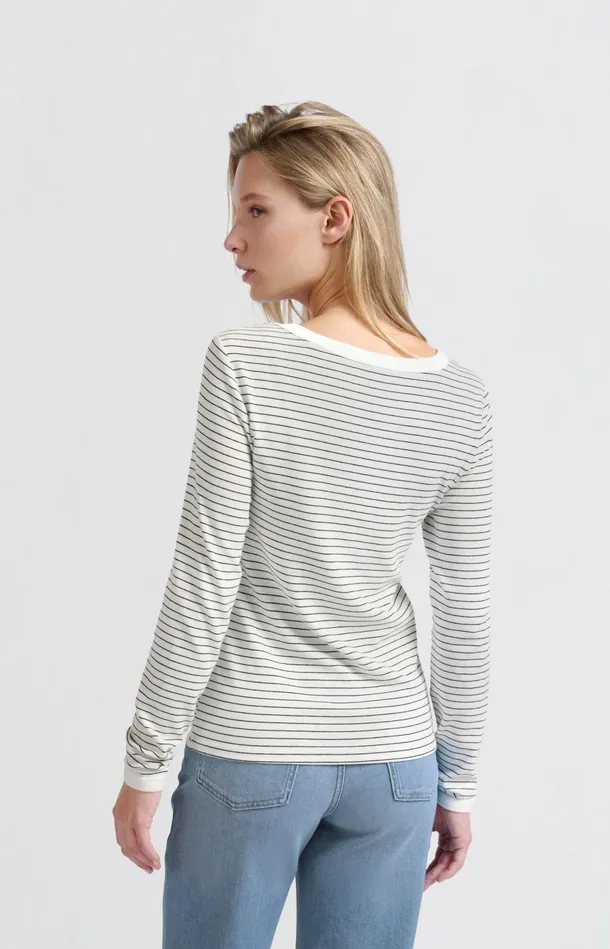 Striped Top With Long Sleeves And Center Seam Detail Blanc De Blanc White Dessin Women YAYA Tops Striped Top With Long Sleeves And Center Seam Detail Blanc De Blanc White Dessin Women YAYA Tops