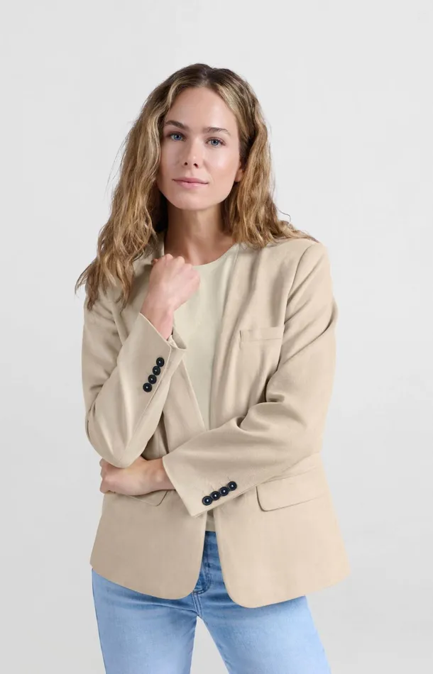 Suedine Collarless Blazer With Regular Fit Humus Beige Women YAYA Blazers