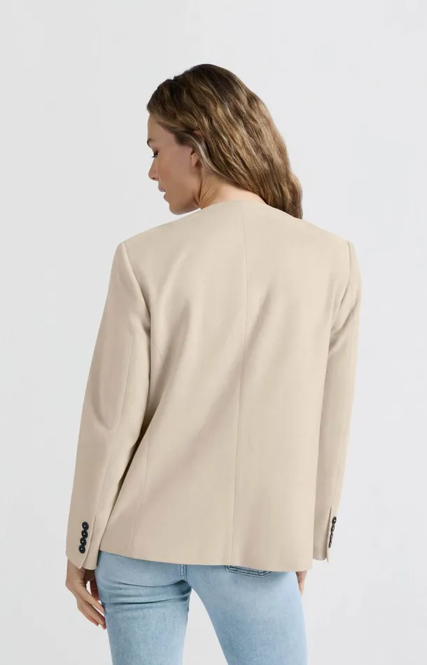 Suedine Collarless Blazer With Regular Fit Humus Beige Women YAYA Blazers Suedine Collarless Blazer With Regular Fit Humus Beige Women YAYA Blazers