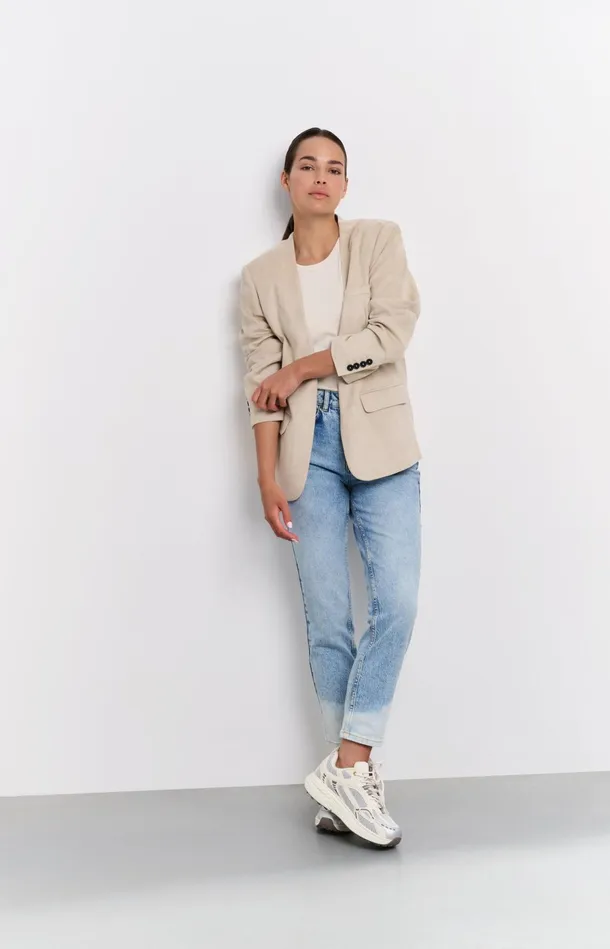 Suedine Collarless Blazer With Regular Fit Humus Beige Women YAYA Blazers Suedine Collarless Blazer With Regular Fit Humus Beige Women YAYA Blazers