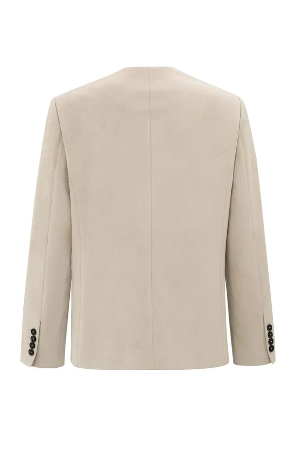Suedine Collarless Blazer With Regular Fit Humus Beige Women YAYA Blazers Suedine Collarless Blazer With Regular Fit Humus Beige Women YAYA Blazers