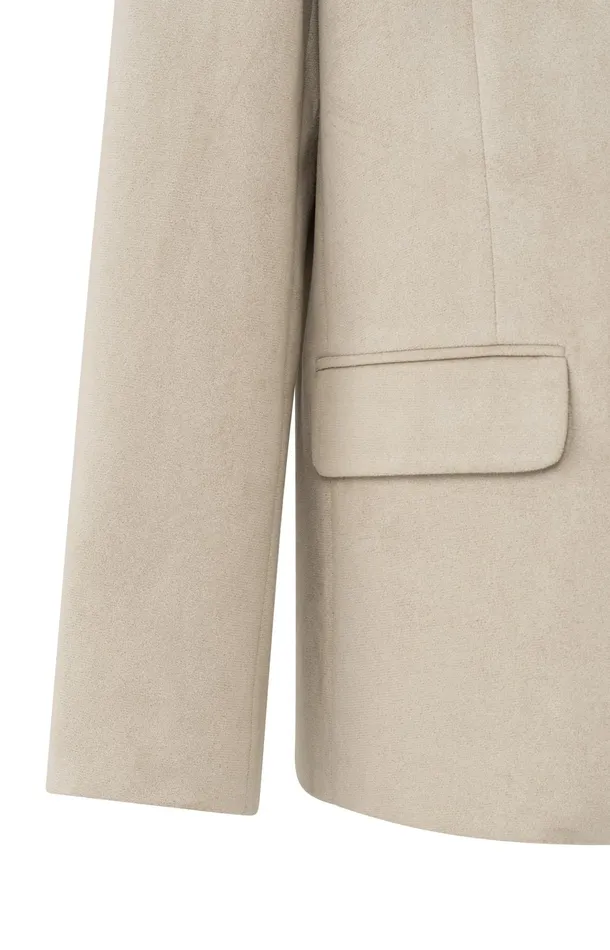 Suedine Collarless Blazer With Regular Fit Humus Beige Women YAYA Blazers Suedine Collarless Blazer With Regular Fit Humus Beige Women YAYA Blazers