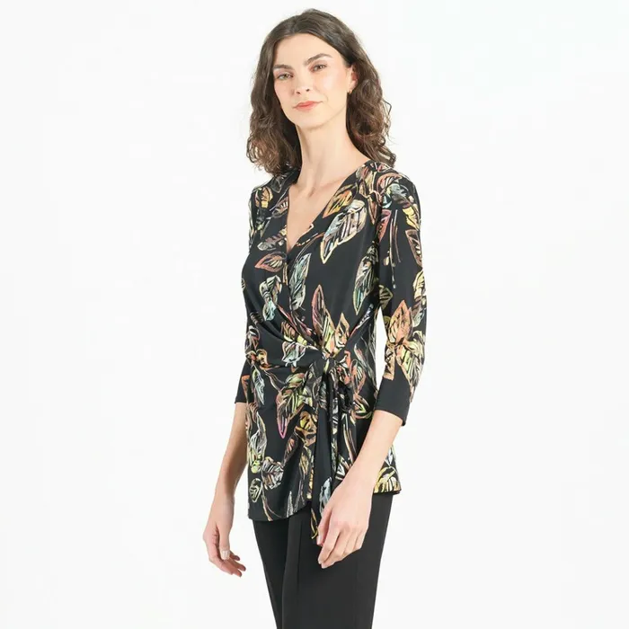Surplice Faux Wrap Side Tie Tunic 8211 Leaf Colorburst Women Clara Sunwoo Tops Tunics