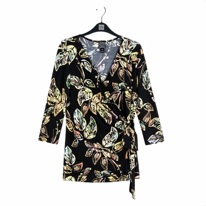 Surplice Faux Wrap Side Tie Tunic 8211 Leaf Colorburst Women Clara Sunwoo Tops Tunics