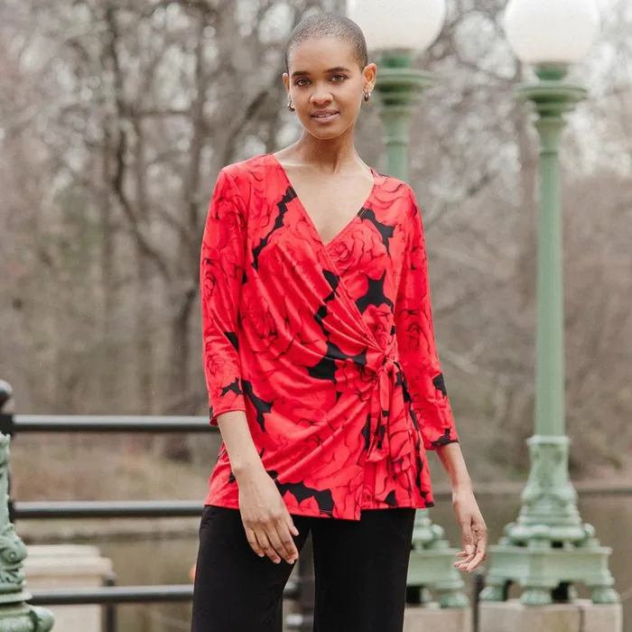 Surplice Faux Wrap Side Tie Tunic 8211 Rose Floret 8211 Limited Sizes Women Clara Sunwoo Tops Tunics