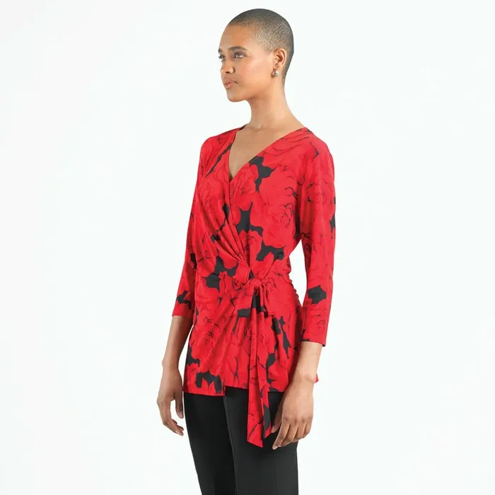Surplice Faux Wrap Side Tie Tunic 8211 Rose Floret 8211 Limited Sizes Women Clara Sunwoo Tops Tunics