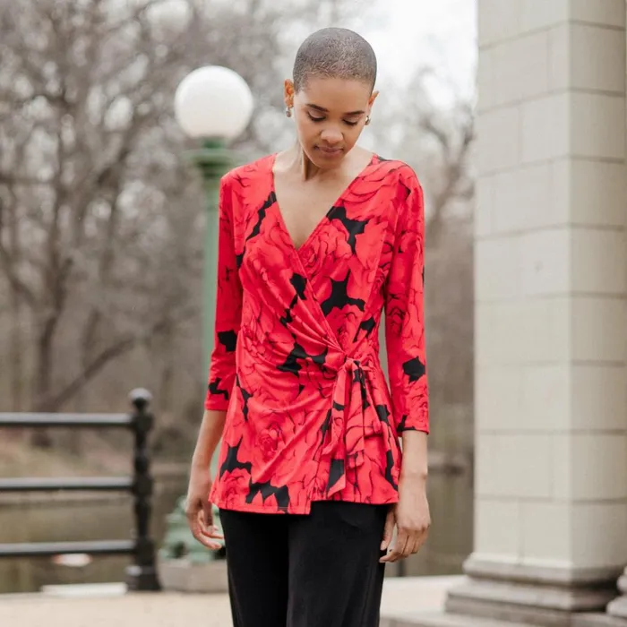 Surplice Faux Wrap Side Tie Tunic 8211 Rose Floret 8211 Limited Sizes Women Clara Sunwoo Tops Tunics
