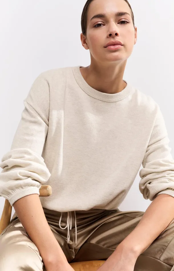 Sweater With Corded Hem And Loose Fit Light Beige Melange Women YAYA Sweaters Sweater With Corded Hem And Loose Fit Light Beige Melange Women YAYA Sweaters