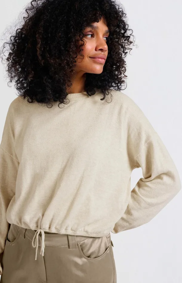 Sweater With Corded Hem And Loose Fit Light Beige Melange Women YAYA Sweaters Sweater With Corded Hem And Loose Fit Light Beige Melange Women YAYA Sweaters