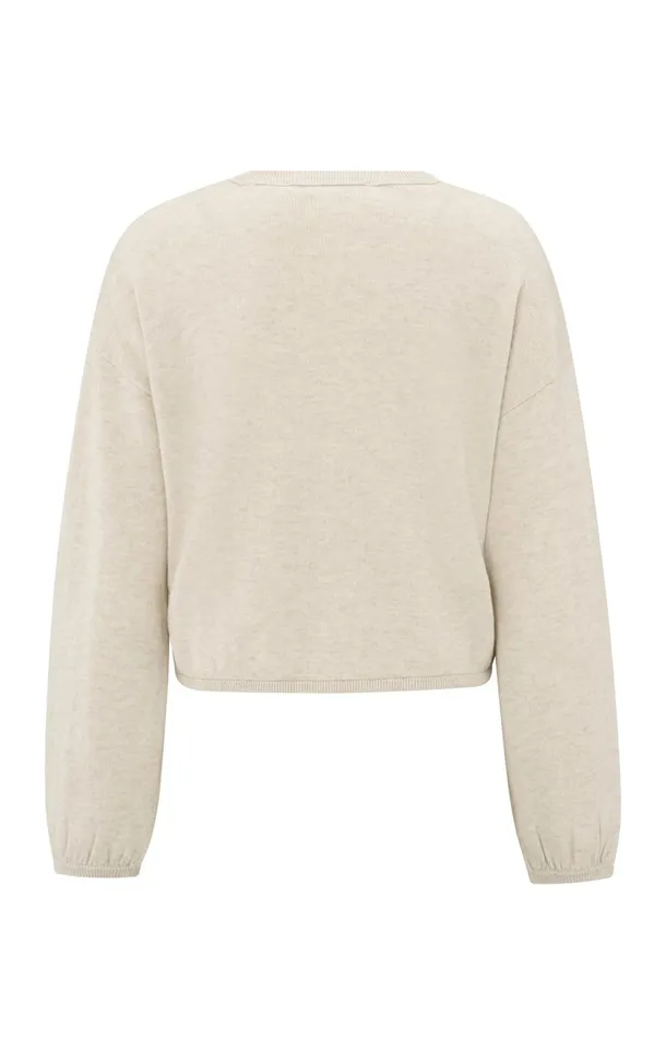 Sweater With Corded Hem And Loose Fit Light Beige Melange Women YAYA Sweaters Sweater With Corded Hem And Loose Fit Light Beige Melange Women YAYA Sweaters