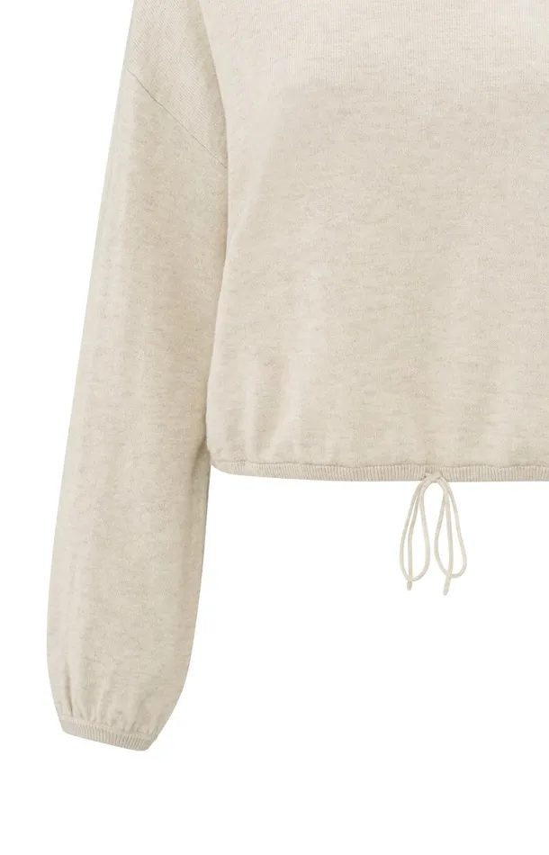 Sweater With Corded Hem And Loose Fit Light Beige Melange Women YAYA Sweaters Sweater With Corded Hem And Loose Fit Light Beige Melange Women YAYA Sweaters