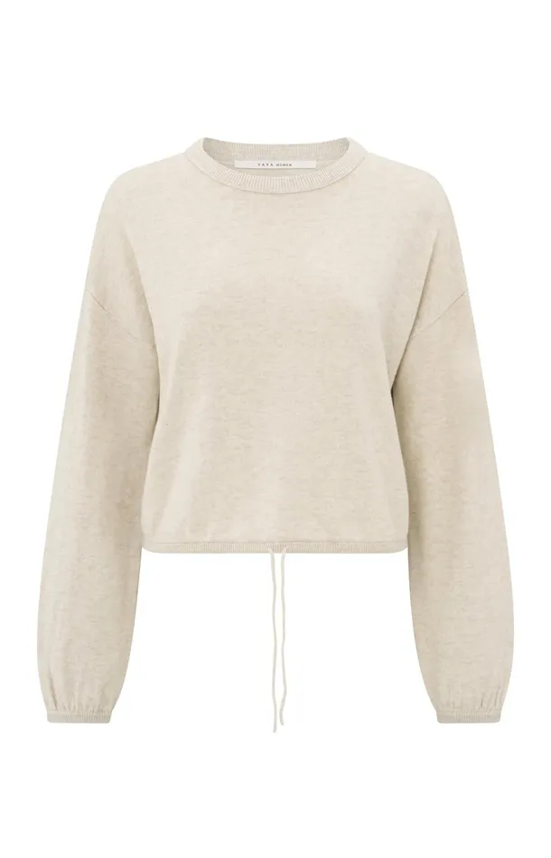 Sweater With Corded Hem And Loose Fit Light Beige Melange Women YAYA Sweaters Sweater With Corded Hem And Loose Fit Light Beige Melange Women YAYA Sweaters