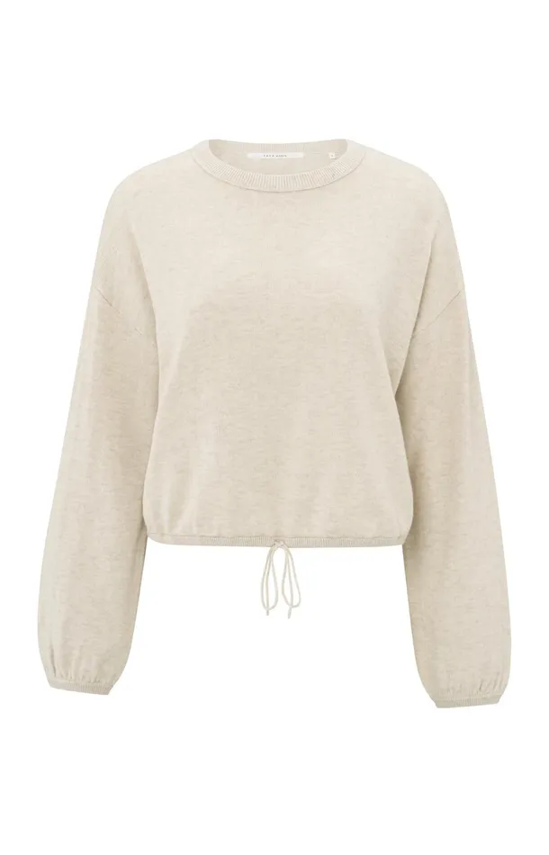 Sweater With Corded Hem And Loose Fit Light Beige Melange Women YAYA Sweaters Sweater With Corded Hem And Loose Fit Light Beige Melange Women YAYA Sweaters