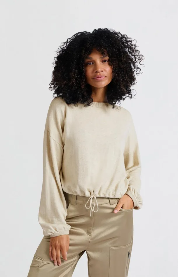 Sweater With Corded Hem And Loose Fit Light Beige Melange Women YAYA Sweaters Sweater With Corded Hem And Loose Fit Light Beige Melange Women YAYA Sweaters
