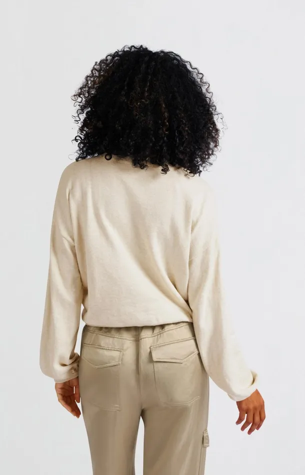 Sweater With Corded Hem And Loose Fit Light Beige Melange Women YAYA Sweaters Sweater With Corded Hem And Loose Fit Light Beige Melange Women YAYA Sweaters