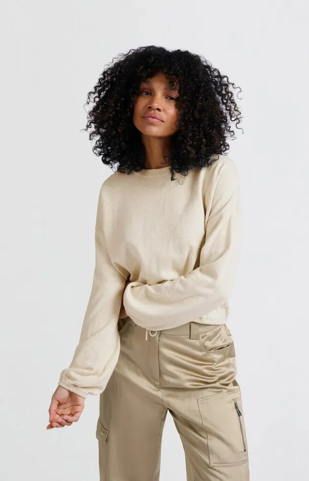 Sweater With Corded Hem And Loose Fit Light Beige Melange Women YAYA Sweaters Sweater With Corded Hem And Loose Fit Light Beige Melange Women YAYA Sweaters