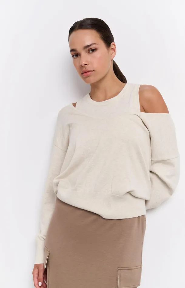 Sweater With Deep Round Neck And Matching Tank Top Light Beige Melange Women YAYA Sweaters Sweater With Deep Round Neck And Matching Tank Top Light Beige Melange Women YAYA Sweaters
