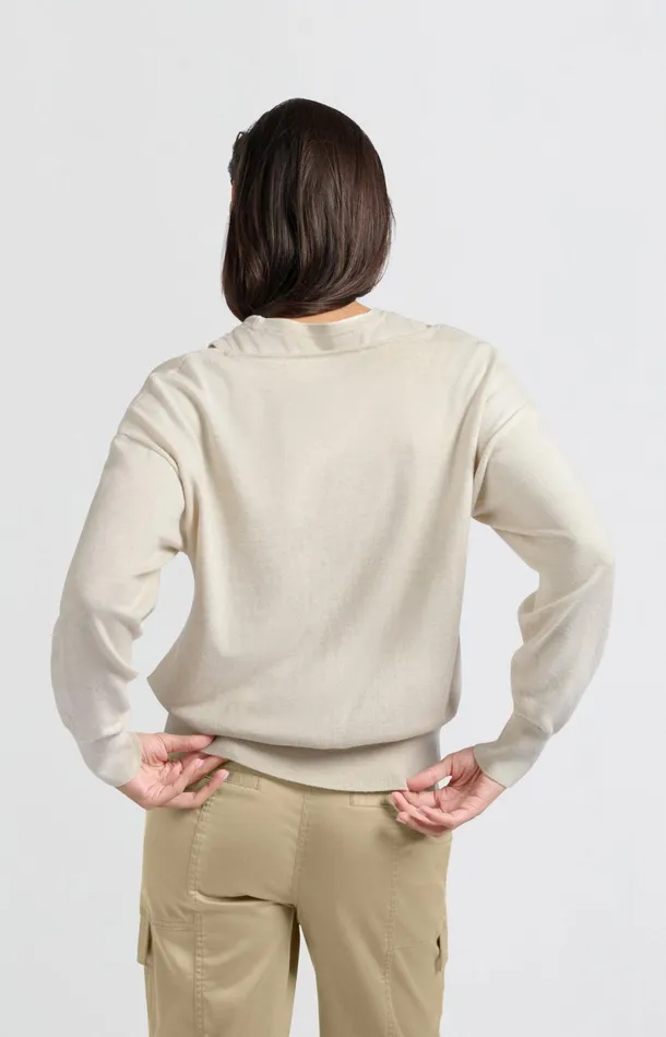 Sweater With Deep Round Neck And Matching Tank Top Light Beige Melange Women YAYA Sweaters Sweater With Deep Round Neck And Matching Tank Top Light Beige Melange Women YAYA Sweaters