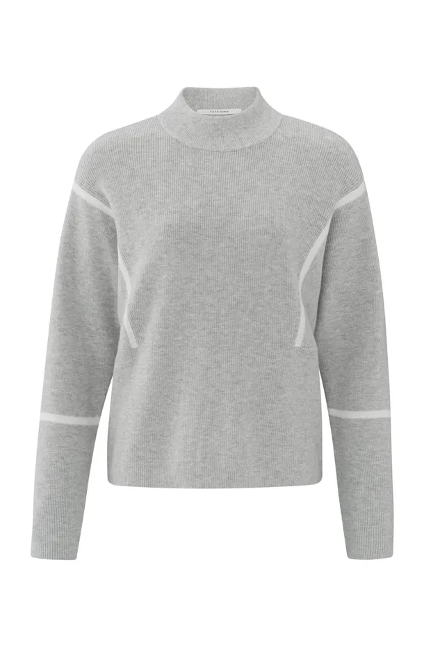 Sweater With High Neck And Subtle Stripe Details Medium Grey Melange Women YAYA Sweaters Sweater With High Neck And Subtle Stripe Details Medium Grey Melange Women YAYA Sweaters