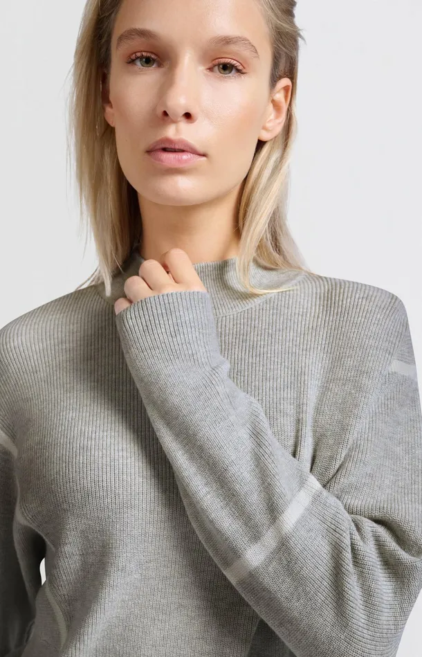 Sweater With High Neck And Subtle Stripe Details Medium Grey Melange Women YAYA Sweaters Sweater With High Neck And Subtle Stripe Details Medium Grey Melange Women YAYA Sweaters