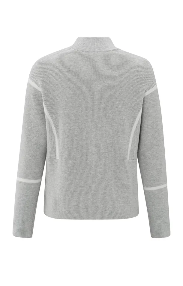Sweater With High Neck And Subtle Stripe Details Medium Grey Melange Women YAYA Sweaters Sweater With High Neck And Subtle Stripe Details Medium Grey Melange Women YAYA Sweaters