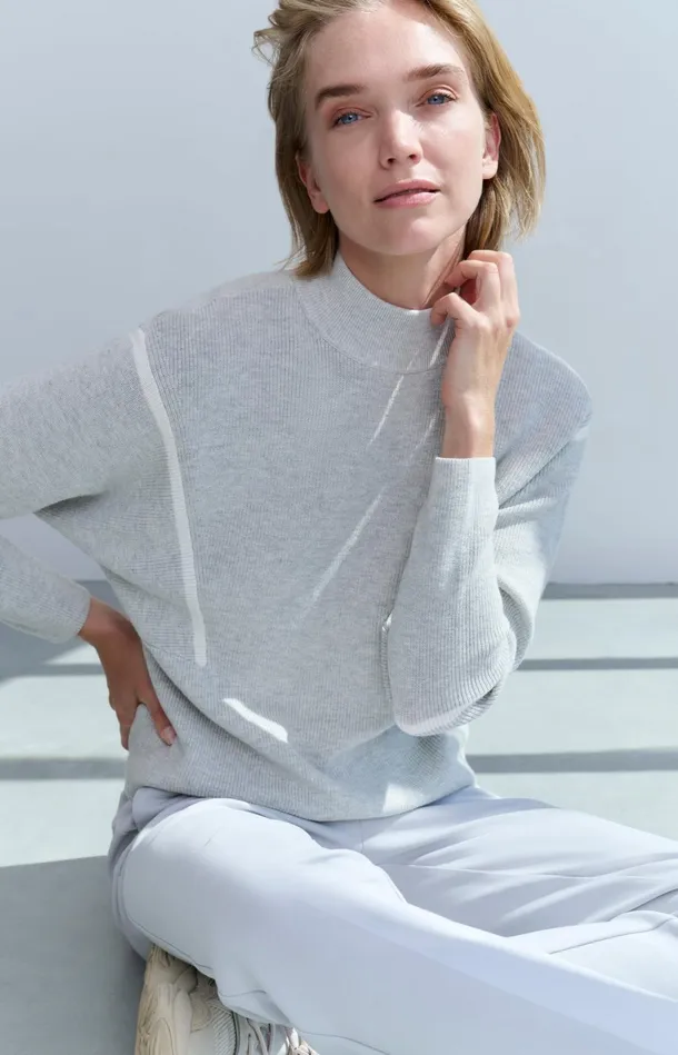 Sweater With High Neck And Subtle Stripe Details Medium Grey Melange Women YAYA Sweaters Sweater With High Neck And Subtle Stripe Details Medium Grey Melange Women YAYA Sweaters
