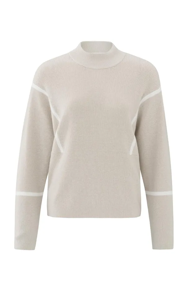 Sweater With High Neck And Subtle Stripe Details Pumice Stone Beige Dessin Women YAYA Sweaters Sweater With High Neck And Subtle Stripe Details Pumice Stone Beige Dessin Women YAYA Sweaters