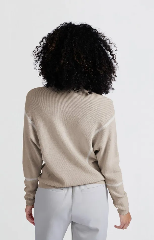 Sweater With High Neck And Subtle Stripe Details Pumice Stone Beige Dessin Women YAYA Sweaters Sweater With High Neck And Subtle Stripe Details Pumice Stone Beige Dessin Women YAYA Sweaters