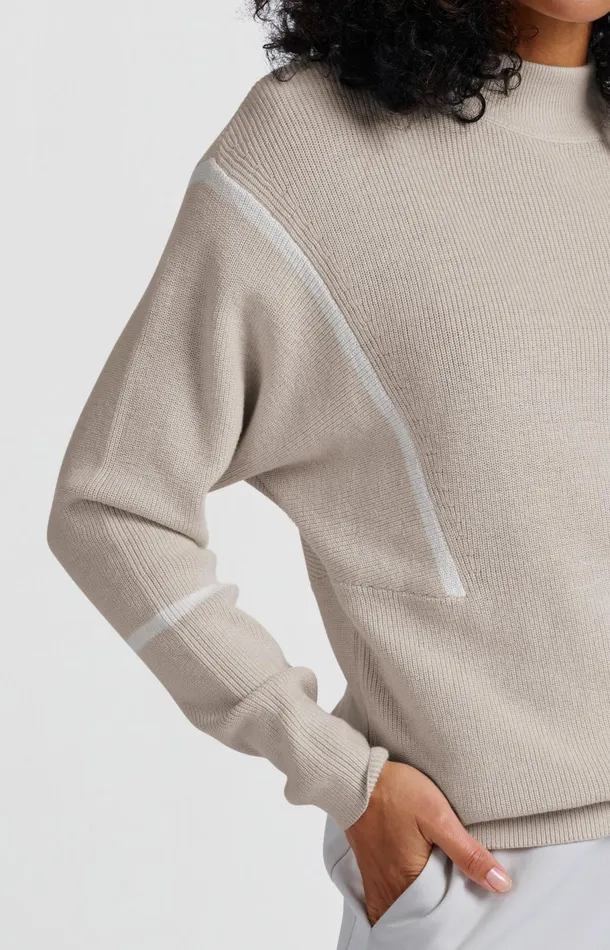 Sweater With High Neck And Subtle Stripe Details Pumice Stone Beige Dessin Women YAYA Sweaters Sweater With High Neck And Subtle Stripe Details Pumice Stone Beige Dessin Women YAYA Sweaters