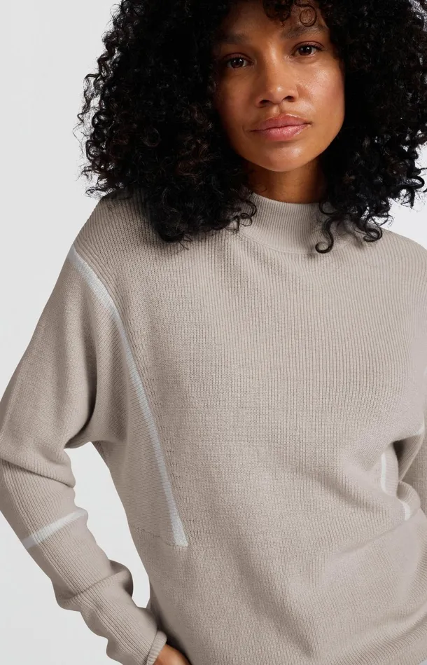 Sweater With High Neck And Subtle Stripe Details Pumice Stone Beige Dessin Women YAYA Sweaters Sweater With High Neck And Subtle Stripe Details Pumice Stone Beige Dessin Women YAYA Sweaters