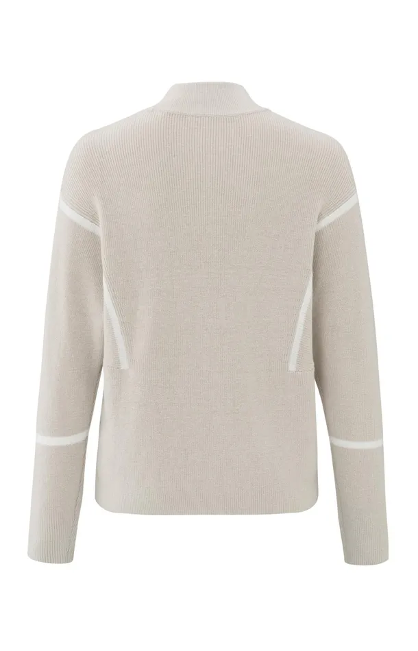 Sweater With High Neck And Subtle Stripe Details Pumice Stone Beige Dessin Women YAYA Sweaters Sweater With High Neck And Subtle Stripe Details Pumice Stone Beige Dessin Women YAYA Sweaters