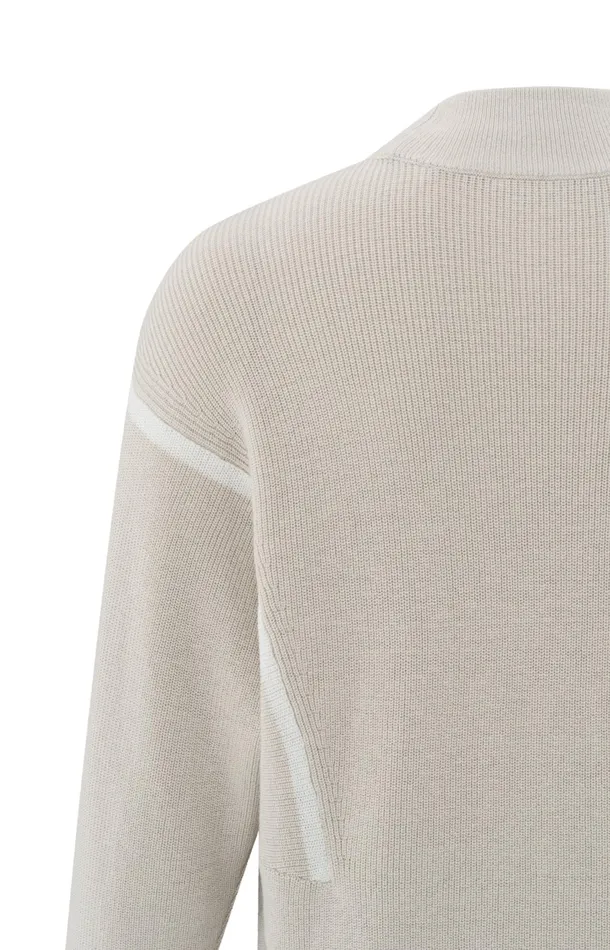 Sweater With High Neck And Subtle Stripe Details Pumice Stone Beige Dessin Women YAYA Sweaters Sweater With High Neck And Subtle Stripe Details Pumice Stone Beige Dessin Women YAYA Sweaters