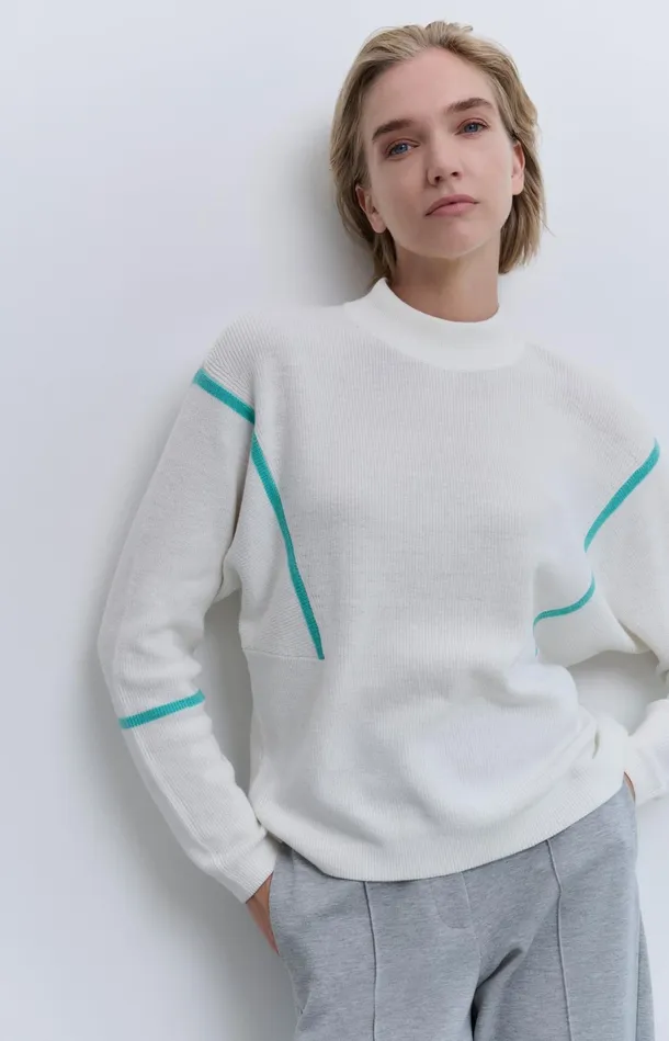 Sweater With High Neck And Subtle Stripe Details Vaporous Grey Dessin Women YAYA Sweaters Sweater With High Neck And Subtle Stripe Details Vaporous Grey Dessin Women YAYA Sweaters