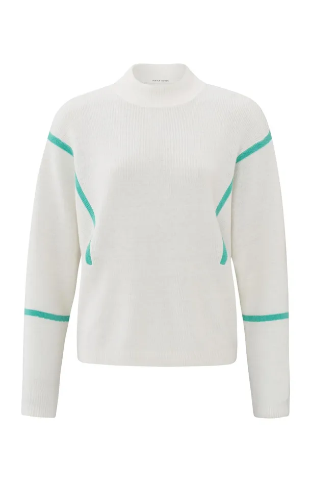 Sweater With High Neck And Subtle Stripe Details Vaporous Grey Dessin Women YAYA Sweaters Sweater With High Neck And Subtle Stripe Details Vaporous Grey Dessin Women YAYA Sweaters