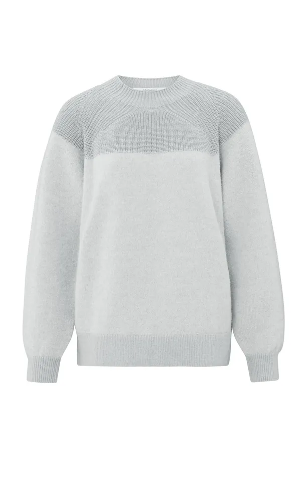Sweater With Mixed Textures And Round Neck Vaporous Grey Dessin Women YAYA Sweaters Sweater With Mixed Textures And Round Neck Vaporous Grey Dessin Women YAYA Sweaters