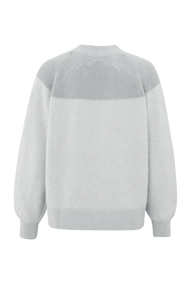 Sweater With Mixed Textures And Round Neck Vaporous Grey Dessin Women YAYA Sweaters Sweater With Mixed Textures And Round Neck Vaporous Grey Dessin Women YAYA Sweaters
