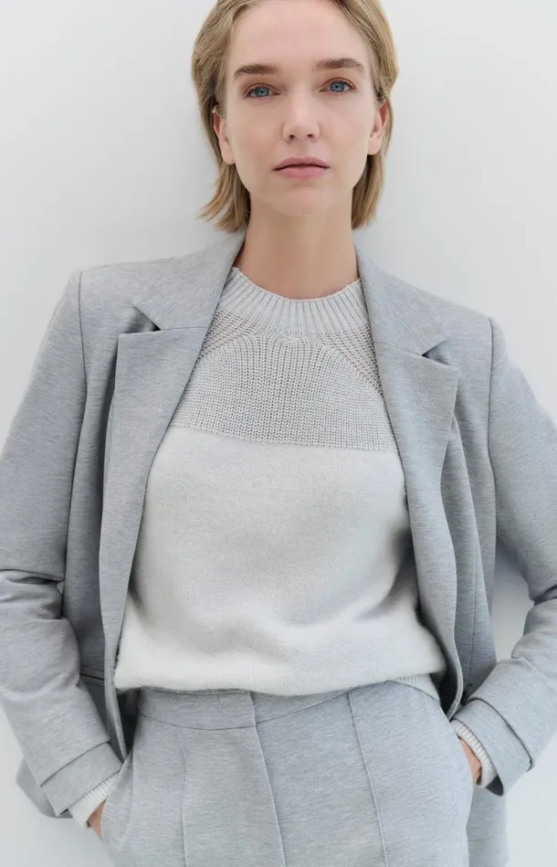 Sweater With Mixed Textures And Round Neck Vaporous Grey Dessin Women YAYA Sweaters Sweater With Mixed Textures And Round Neck Vaporous Grey Dessin Women YAYA Sweaters