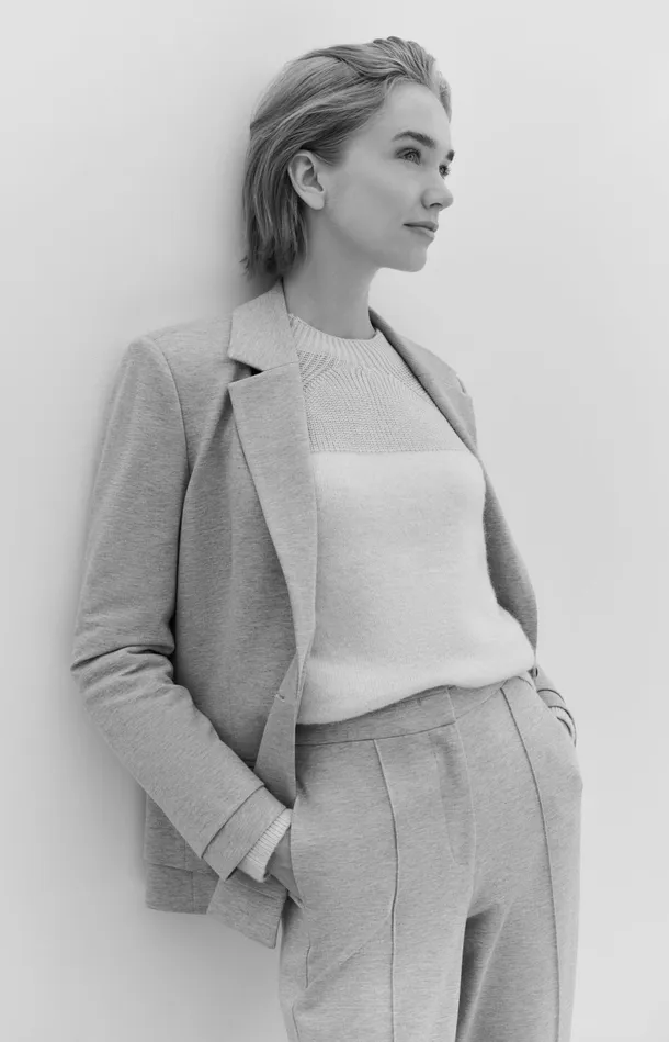 Sweater With Mixed Textures And Round Neck Vaporous Grey Dessin Women YAYA Sweaters Sweater With Mixed Textures And Round Neck Vaporous Grey Dessin Women YAYA Sweaters