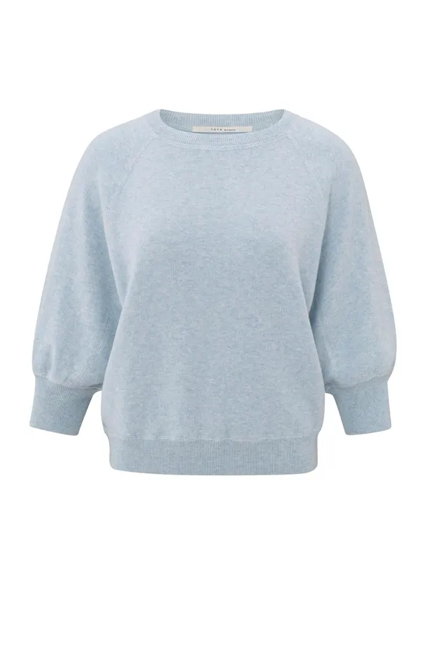 Sweater With Raglan Sleeves And Round Neck Gray Dawn Blue Melange Women YAYA Sweaters Sweater With Raglan Sleeves And Round Neck Gray Dawn Blue Melange Women YAYA Sweaters
