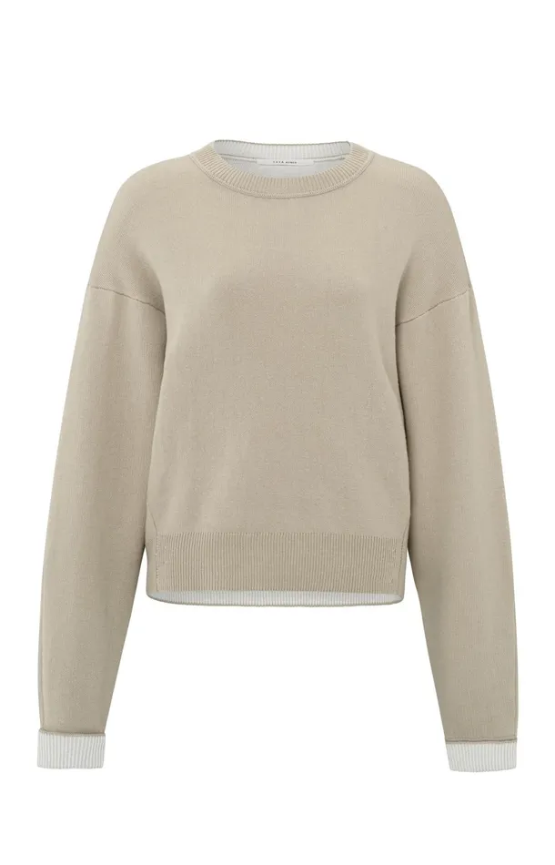 Sweater With Round Neck And Contrasting Trim Details Feather Women YAYA Sweaters Sweater With Round Neck And Contrasting Trim Details Feather Women YAYA Sweaters