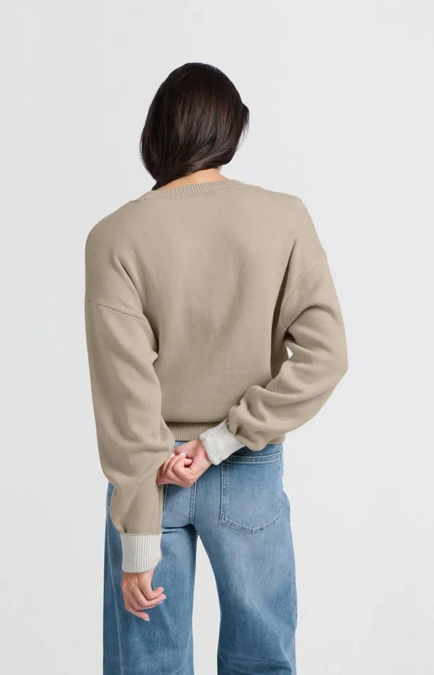 Sweater With Round Neck And Contrasting Trim Details Feather Women YAYA Sweaters Sweater With Round Neck And Contrasting Trim Details Feather Women YAYA Sweaters