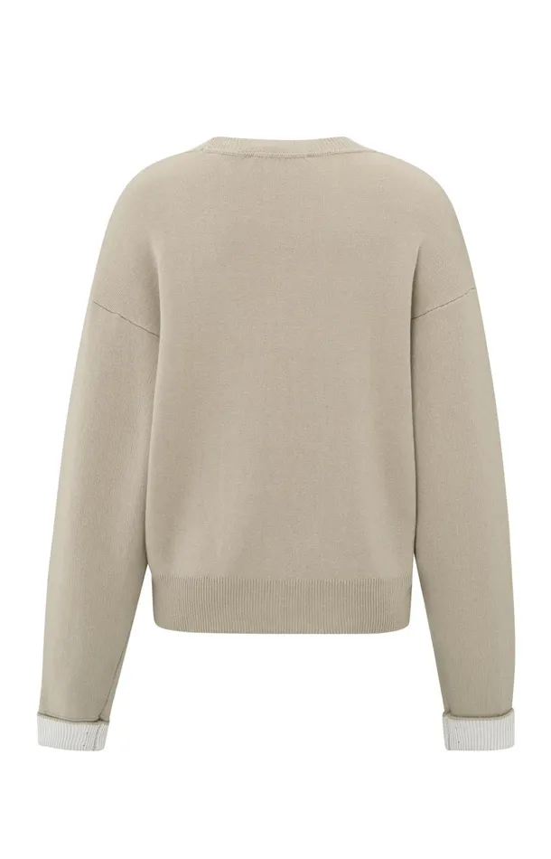 Sweater With Round Neck And Contrasting Trim Details Feather Women YAYA Sweaters Sweater With Round Neck And Contrasting Trim Details Feather Women YAYA Sweaters
